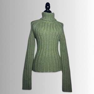 Abercrombie & Fitch Lambswool Blend Ribbed Turtleneck, Green, Size Medium